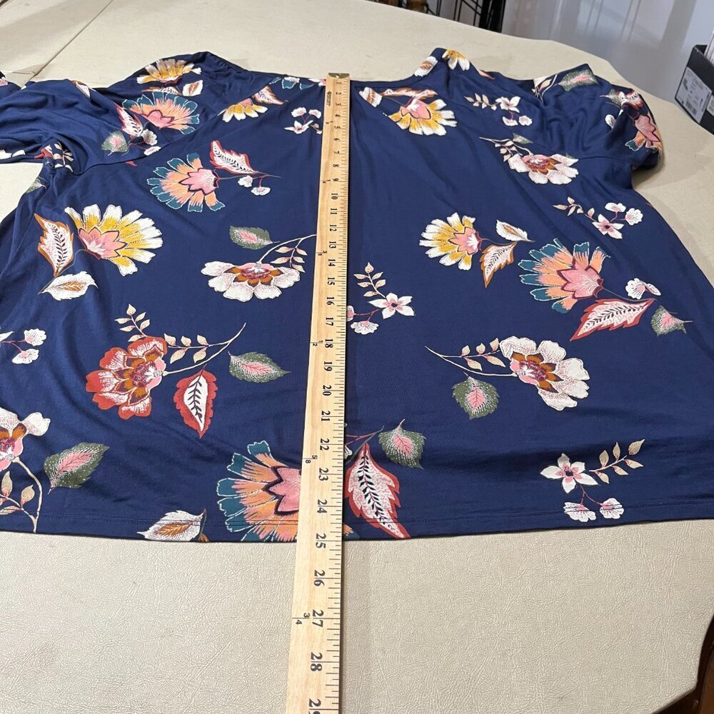 Old Navy XXL Floral Blouse Dark Blue - Picture 7 of 8